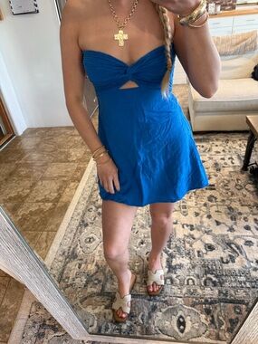 Desigual Cobalt Blue Strapless Twist-Front Mini Dress